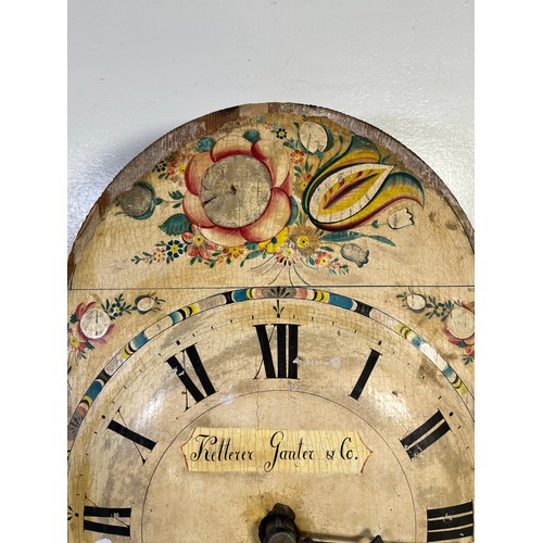 226A - A 19th century Ketterer Ganter & Co Hudesfeld hand painted wooden clock face with two weights and pe... 