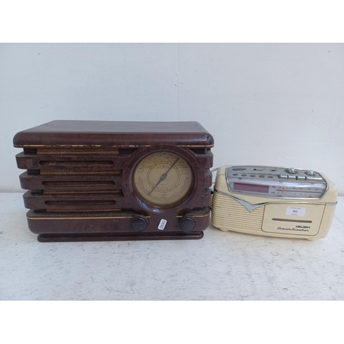 363 - Two radios, one late 1940s Bakelite cased Philips 371U/15 five valve and one Bush DreamBreaker two b... 