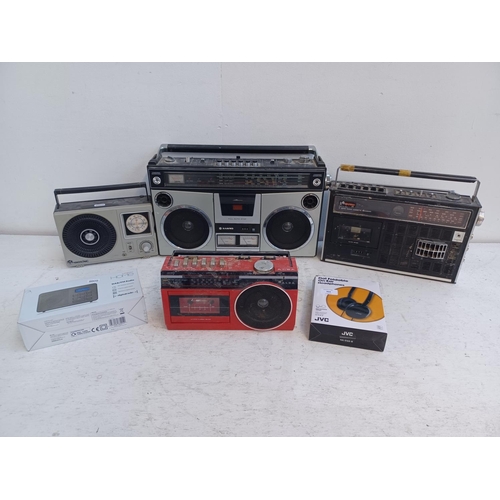 364 - Six items to include Sanyo M4500K stereo radio cassette recorder, KingSonic RR12 two band portable r... 