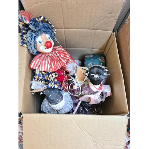 650 - Three boxes containing a large collection of vintage dolls to include Ashton Drake Cute as a Button ... 