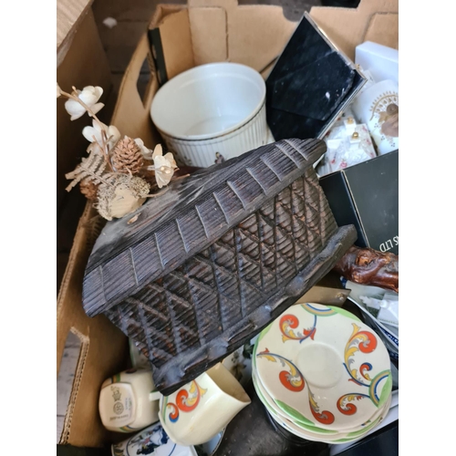 646 - A box containing assorted items to include Art Deco Royal Doulton Syren coffee set RD no. 764873, tr... 