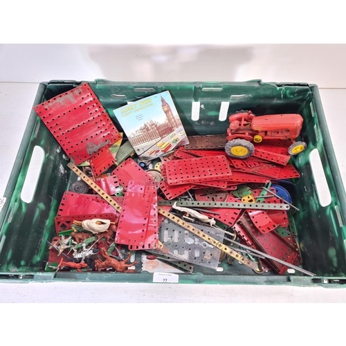 77 - A collection of vintage toys to include Meccano, Massey Harris 745 plastic model tractor, Herald pla... 