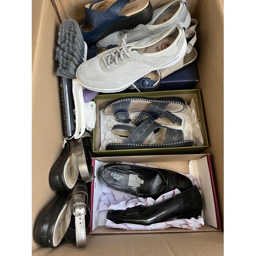 622 - Three boxes containing assorted items to include two pairs of boxed size 6 ladies shoes, boxed Guard... 