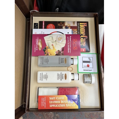 622 - Three boxes containing assorted items to include two pairs of boxed size 6 ladies shoes, boxed Guard... 