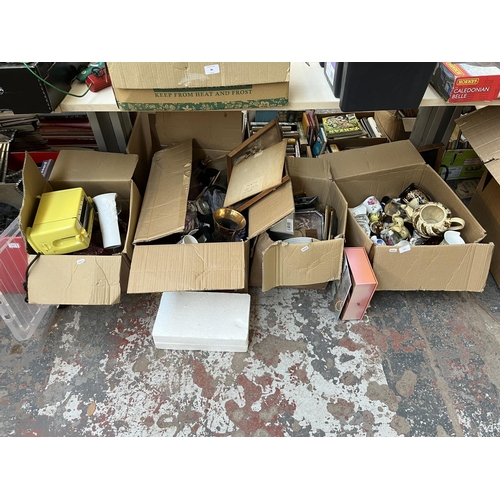 632 - Four boxes containing assorted items to include Sadler ceramic tea pot, Mockba Russian dolls, cerami... 