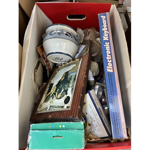 633 - Three boxes containing assorted items to include Murano style art glass vases, silver plated ware, c... 