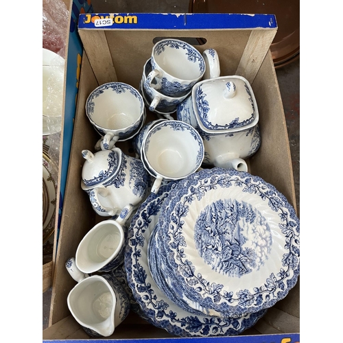 643A - Four boxes containing assorted items to include Myott's Country Life ceramic tea set, cut crystal gl... 