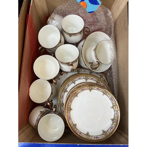 643A - Four boxes containing assorted items to include Myott's Country Life ceramic tea set, cut crystal gl... 