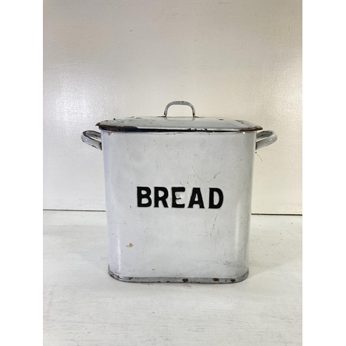 70B - A vintage white enamel twin handled lidded bread bin - approx. 35cm high x 41cm wide