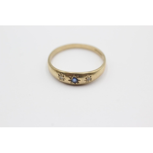 1028 - A hallmarked London 9ct gold sapphire and diamond gypsy setting ring, size N½ - approx. gross weight... 