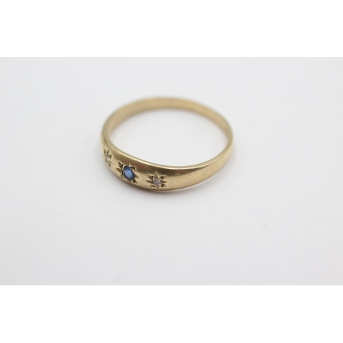 1028 - A hallmarked London 9ct gold sapphire and diamond gypsy setting ring, size N½ - approx. gross weight... 