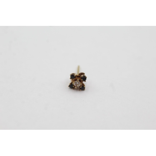 1033 - A pair of 9ct gold diamond and sapphire stud earrings - approx. gross weight 0.5 grams