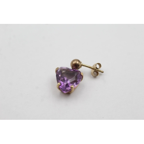 1036 - A pair of 9ct gold amethyst heart drop earrings - approx. gross weight 2.6 grams