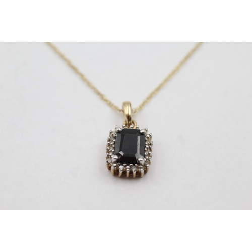 1037 - A 9ct gold sapphire and diamond halo pendant necklace - approx. gross weight 2.6 grams