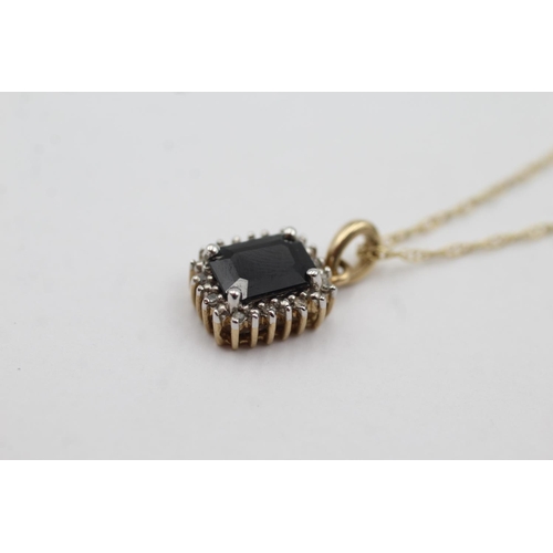 1037 - A 9ct gold sapphire and diamond halo pendant necklace - approx. gross weight 2.6 grams