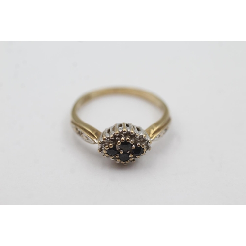 1044 - A hallmarked London 9ct gold sapphire and diamond cluster ring, size M½ - approx. gross weight 2.5 g... 