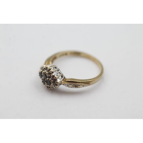 1044 - A hallmarked London 9ct gold sapphire and diamond cluster ring, size M½ - approx. gross weight 2.5 g... 