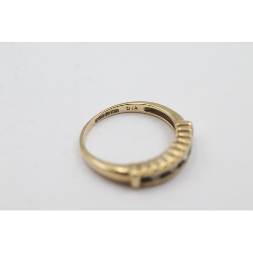 1047 - A hallmarked Sheffield 9ct gold sapphire and diamond channel setting half-eternity ring, size N½ - a... 