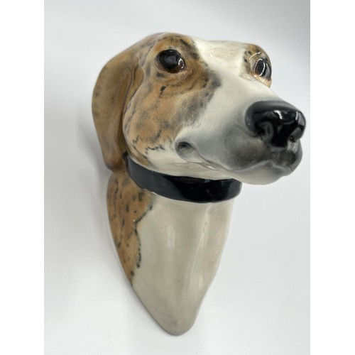13 - A brindle greyhound ceramic wall plaque with makers mark to base - approx. 16cm high