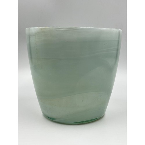 24 - Two mid 20th century planters comprising one green swirl glass and one West German Jasba Keramic 902... 