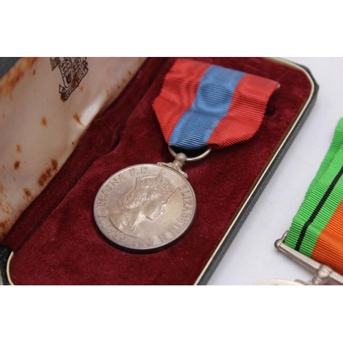 1072 - Three medals, one boxed Elizabeth II Imperial Service presented to Herbet Tye, one WWII War and one ... 