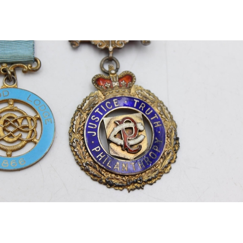 1079 - Three vintage hallmarked .925 sterling silver masonic & RAOB medals/jewels to include London & Oakwo... 