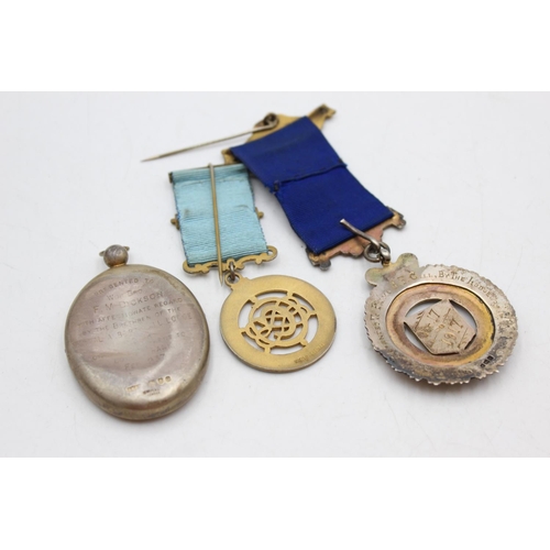 1079 - Three vintage hallmarked .925 sterling silver masonic & RAOB medals/jewels to include London & Oakwo... 