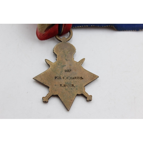 1080 - Two WWI items, one 1914-15 Star presented to 907 PTE. G.W. Harris - Royal Warwickshire and one .925 ... 