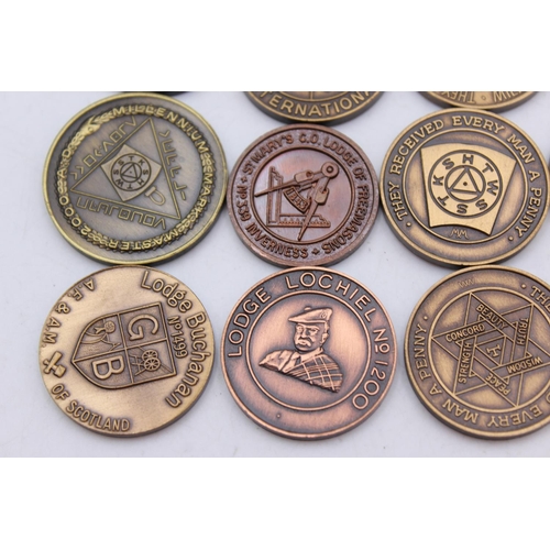 1085 - Twelve assorted vintage masonic tokens to include Lodge Lochiel, Glasgow, Clyde etc.