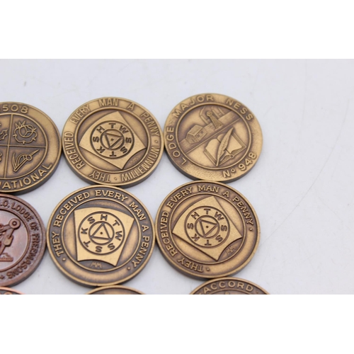 1085 - Twelve assorted vintage masonic tokens to include Lodge Lochiel, Glasgow, Clyde etc.