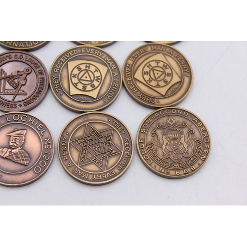 1085 - Twelve assorted vintage masonic tokens to include Lodge Lochiel, Glasgow, Clyde etc.