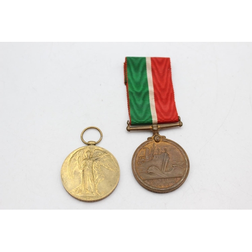 1092 - Two WWI medals, one Victory presented to 203108 PTE. Johnson - Seaforth Highlanders and one Mercanti... 