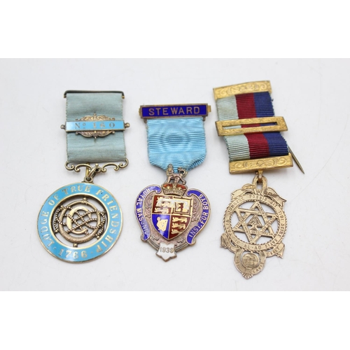 1095 - Three vintage hallmarked .925 sterling silver masonic medals/jewels to include Steward, Lodge of Tru... 