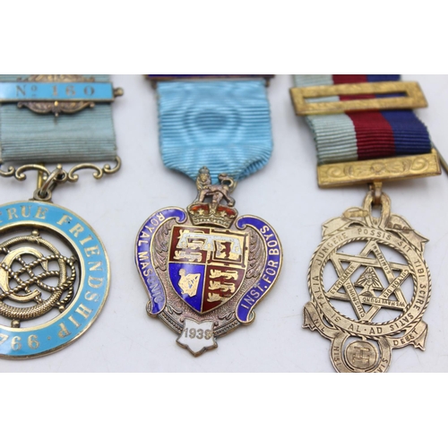 1095 - Three vintage hallmarked .925 sterling silver masonic medals/jewels to include Steward, Lodge of Tru... 