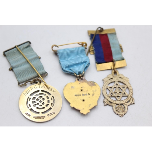 1095 - Three vintage hallmarked .925 sterling silver masonic medals/jewels to include Steward, Lodge of Tru... 