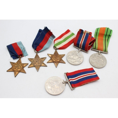 1096 - Six WWII medals, one Italy Star, two 1939-45 Stars, one Defence and two War