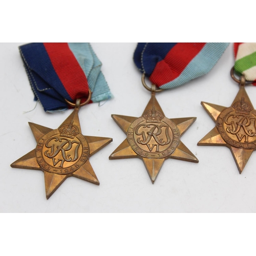 1096 - Six WWII medals, one Italy Star, two 1939-45 Stars, one Defence and two War