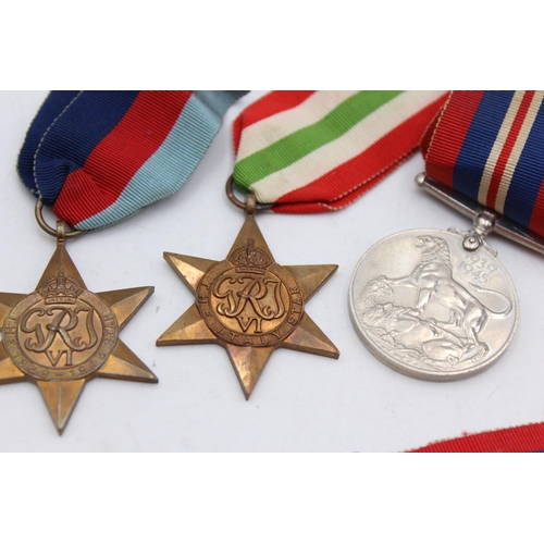 1096 - Six WWII medals, one Italy Star, two 1939-45 Stars, one Defence and two War