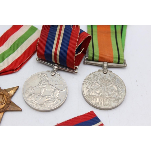 1096 - Six WWII medals, one Italy Star, two 1939-45 Stars, one Defence and two War