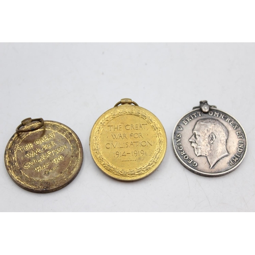 1097 - Three WWI medals, one War presented to 50747 PTE. A.H. Gregory Somerset L.I, one  Victory presented ... 