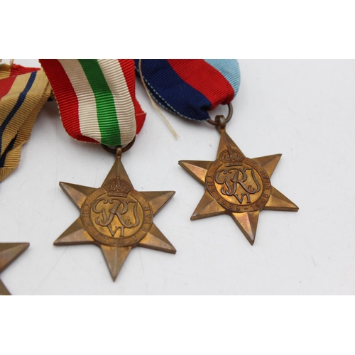 1102 - Five WWII medals, one Africa Star, one Italy Star, one 1939-45 Star, one War and one Defence