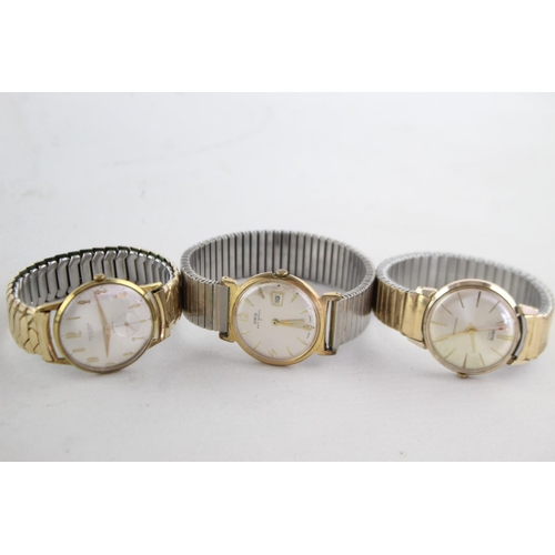 1119 - Three vintage gold tone mechanical men's wristwatches, one Smith's, one Oris and one Excalibur