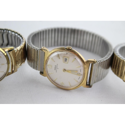 1119 - Three vintage gold tone mechanical men's wristwatches, one Smith's, one Oris and one Excalibur