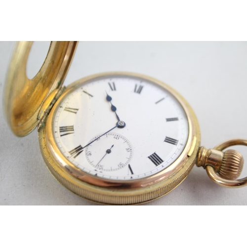 1123 - A vintage Cudos 17. jewel rolled gold hand wind half hunter pocket watch