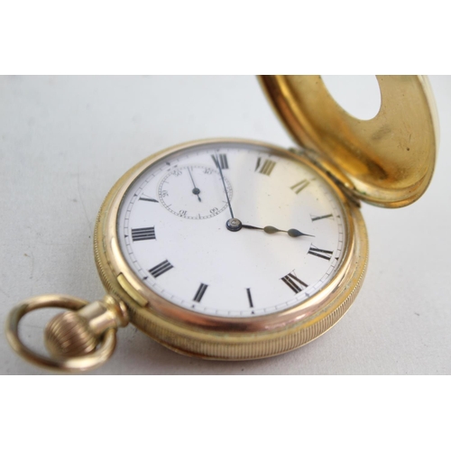 1123 - A vintage Cudos 17. jewel rolled gold hand wind half hunter pocket watch