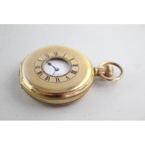 1123 - A vintage Cudos 17. jewel rolled gold hand wind half hunter pocket watch