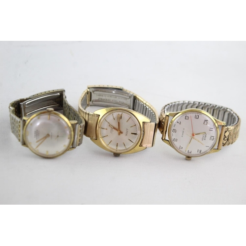 1126 - Three men's vintage gold tone hand-wind wristwatches, one Oris Super, one Liga and one Swiss Emperor