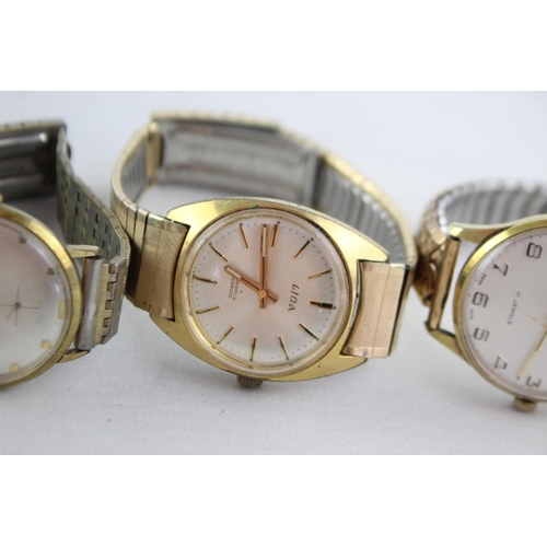 1126 - Three men's vintage gold tone hand-wind wristwatches, one Oris Super, one Liga and one Swiss Emperor