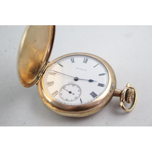 1145 - A vintage Elgin rolled gold hand wind full hunter pocket watch