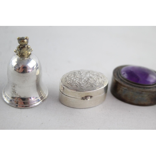 1164 - Four assorted vintage stamped .925 sterling silver pill/trinket boxes - approx. gross weight 56 gram... 